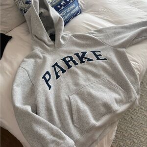 Parker Pullover Hoodie in Light Gray with Navy Appliqué